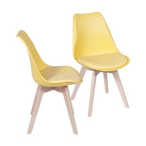 Kit 02 Cadeiras Em Polipropileno E Almofada Em Pu Base: Madeira - Amarela