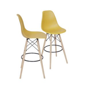 Kit 02 Banquetas 6602 Pp Açafrão Base Madeira