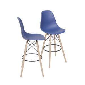 Kit 02 Banquetas 6602 Pp Azul Marinho Base Madeira