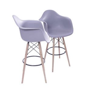 Kit 02 Banquetas 6602Pp Com Braço Cinza Base Madeira