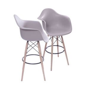 Kit 02 Banquetas 6602Pp Com Braço Fendi Base Madeira