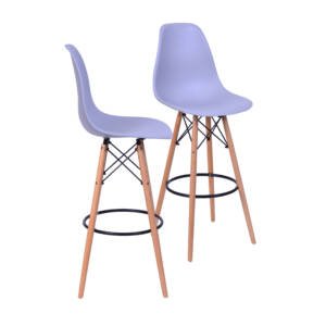 Kit 02 Banquetas 6602 Pp Cinza Base Madeira