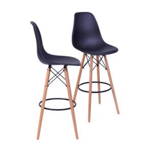 Kit 02 Banquetas 6602 Pp Preta Base Madeira