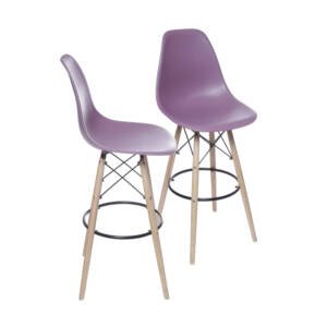 Kit 02 Banquetas 6602 Pp Roxa Base Madeira