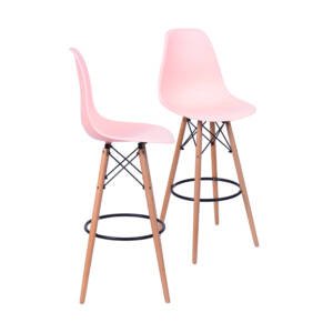 Kit 02 Banquetas 6602 Pp Salmão Base Madeira