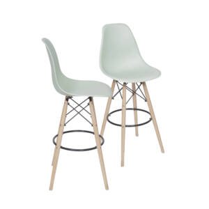 Kit 02 Banquetas 6602 Pp Verde Claro Base Madeira