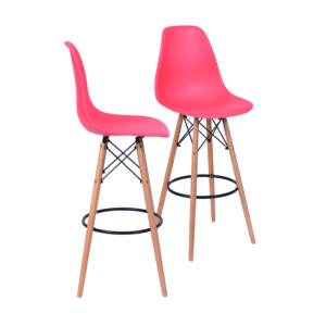 Kit 02 Banquetas 6602 Pp Vermelha Base Madeira