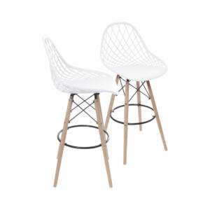 Kit 02 Banquetas 6618 Pp Branca Base Madeira