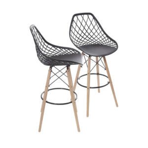 Kit 02 Banquetas 6618 Pp Preta Base Madeira