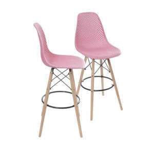 Kit 02 Banquetas 6619 Pp Rosa Base Madeira