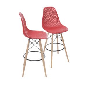 Kit 02 Banquetas 6619 Pp Vermelha Base Madeira