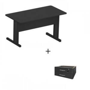 Mesa De Escritório light 15mm Reta 160 X 60 Preta Com Gavetas