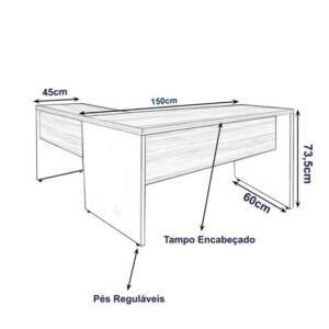 Mesa De Escritório Em L (Mesa 1,40M + Mesa Auxiliar) – Sem Gavetas 25mm Nogal Málaga/Preto