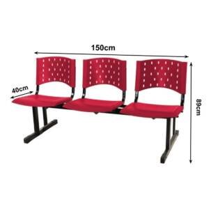 Cadeira Longarina Plastica 03 Lugares – Vermelho Ergoplax