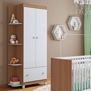 Guarda Roupa Infantil Gutti com 2 Portas e 1 Gaveta Bco-Almendra