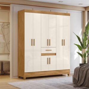 Guarda Roupa Casal Portugal 8 Portas Freijó Off White - Moval