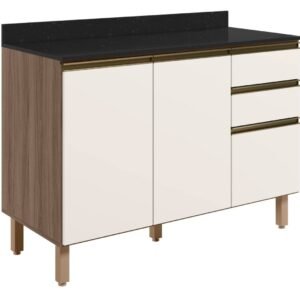 Balcão KALI 1200 X 850 X 515 03 Gavetas- CARVALHO TOK/OFF WHITE CETIM C/ TP 25MM ONIX