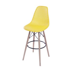 Kit 02 Banquetas 6619 Pp Amarela Base Madeira