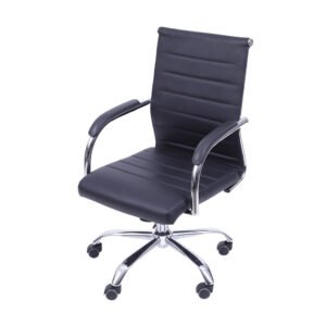 Kit 02 Cadeiras 3322Baixa Rodizio Preta Em P.U. Base Cromada