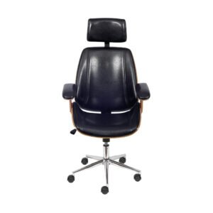 Cadeira Bergen Alta Base Rodízio Estrutura Em Madeira E Acolchada Revestida Em P.U. Preta