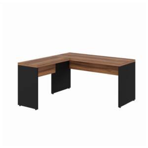 Mesa De Escritório Em L (Mesa 1,50M + Mesa Auxiliar) – Sem Gavetas – Wordstar – Nogal Málaga/Preto 40 MM