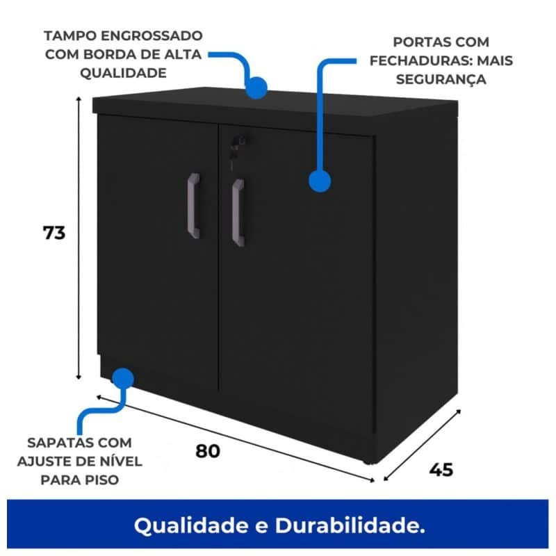 ARMÁRIO BAIXO C/ 02 PORTAS – 0,75×0,80×0,46 PRETO / PRETO 40mm