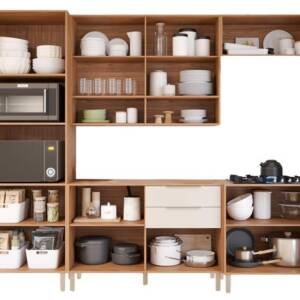 Cozinha Modulada Divina Ripada 5 Peças Com Placa Ripada Mgm - Freijó/Off White