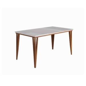 Conjunto de Mesa Dobue Safira com 6 Cadeiras - 160 cm - Imbuia, Branco e Off Bege