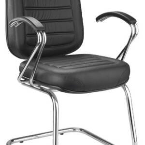 Cadeira Diretora Costurada C/ Braço Elipty e Base Em S Cromado - Courino Preto