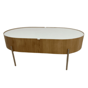 Mesa de Centro Istambul Elipse C/Pés  Metal 100X63  Off White  Base Amadeirado 35cm