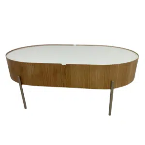 Mesa de Centro Istambul Elipse C/Pés  Metal 100X63  Off White  Base Amadeirado 35cm