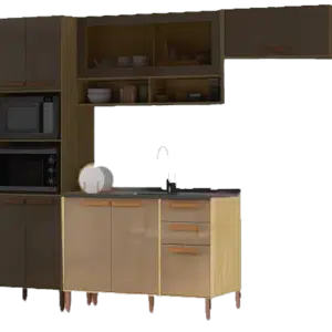 Balcão P/Pia Com Tampo Munique Wood Madeirado/Reflecta Brilho