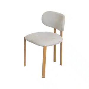 Cadeira Jari 4444 Almofadada Base metal cor madeira  Linho cinza