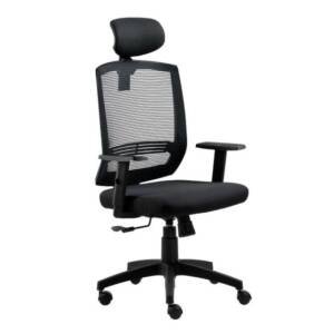 CADEIRA  GIRATÓRIA NEW OPUS PR . BASE NYLON RELAX. BCO SIX /RD PP ASSENTO  LAMINADO  COURINO  PRETO  C/ APOIO DE CABEÇA