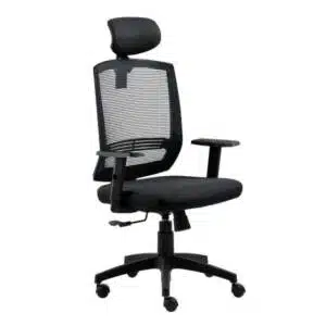 CADEIRA  GIRATÓRIA NEW OPUS PR . BASE NYLON RELAX. BCO SIX /RD PP ASSENTO  LAMINADO  COURINO  PRETO  C/ APOIO DE CABEÇA