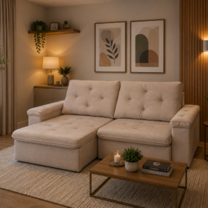 Sofa Mudulado Agata 230 cm Linho Mel