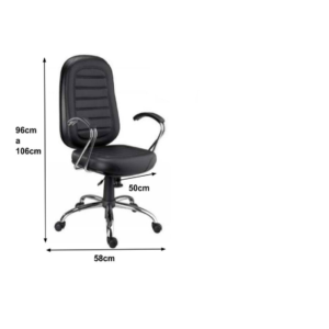 CADEIRA PRESIDENTE BAIXA BASE BRAÇO CCROMADO (Torcido) –Cor Preta – MARTIFLEX