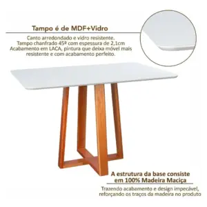 Mesa Itália 1350 x 800 cm  com Tampo de Vidro